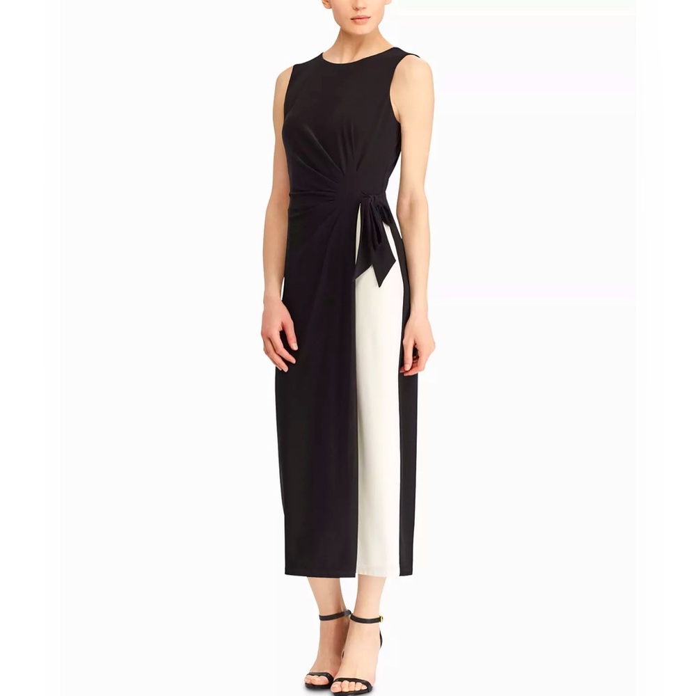 Lauren Ralph Lauren Black and White Side-Tie Maxi Dress